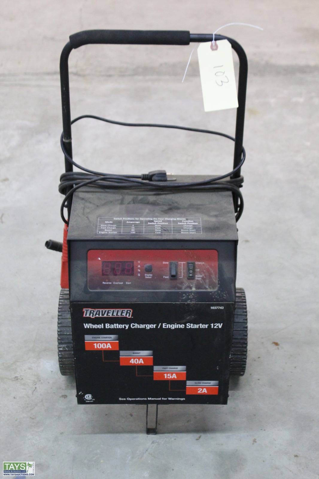 Tays Realty & Auction - Auction: ONLINE ABSOLUTE AUCTION: TRACTORS -  VEHICLES - TOOLS - SHOP EQUIPMENT ITEM: Traveller 12V Wheeled Battery  Charger