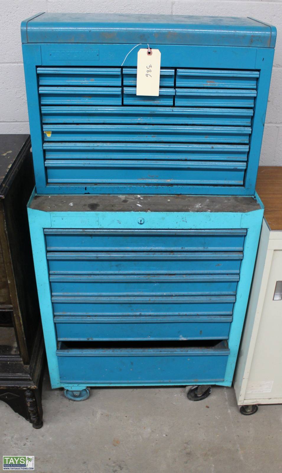 Tays Realty & Auction - Auction: ONLINE ABSOLUTE AUCTION: FURNITURE - TOOLS  - SHOP EQUIPMENT ITEM: Craftsman Tool Box With Some Tools and Hardware