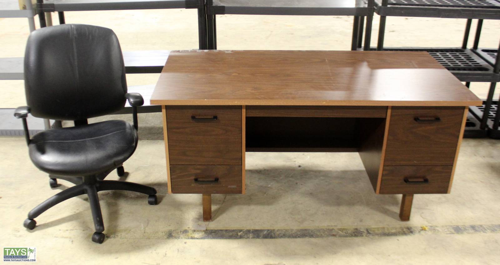 Tays Realty & Auction - Auction: ONLINE ABSOLUTE AUCTION: FURNITURE - HOME  DECOR - TOOLS ITEM: Wood Desk with Rolling Office Chair