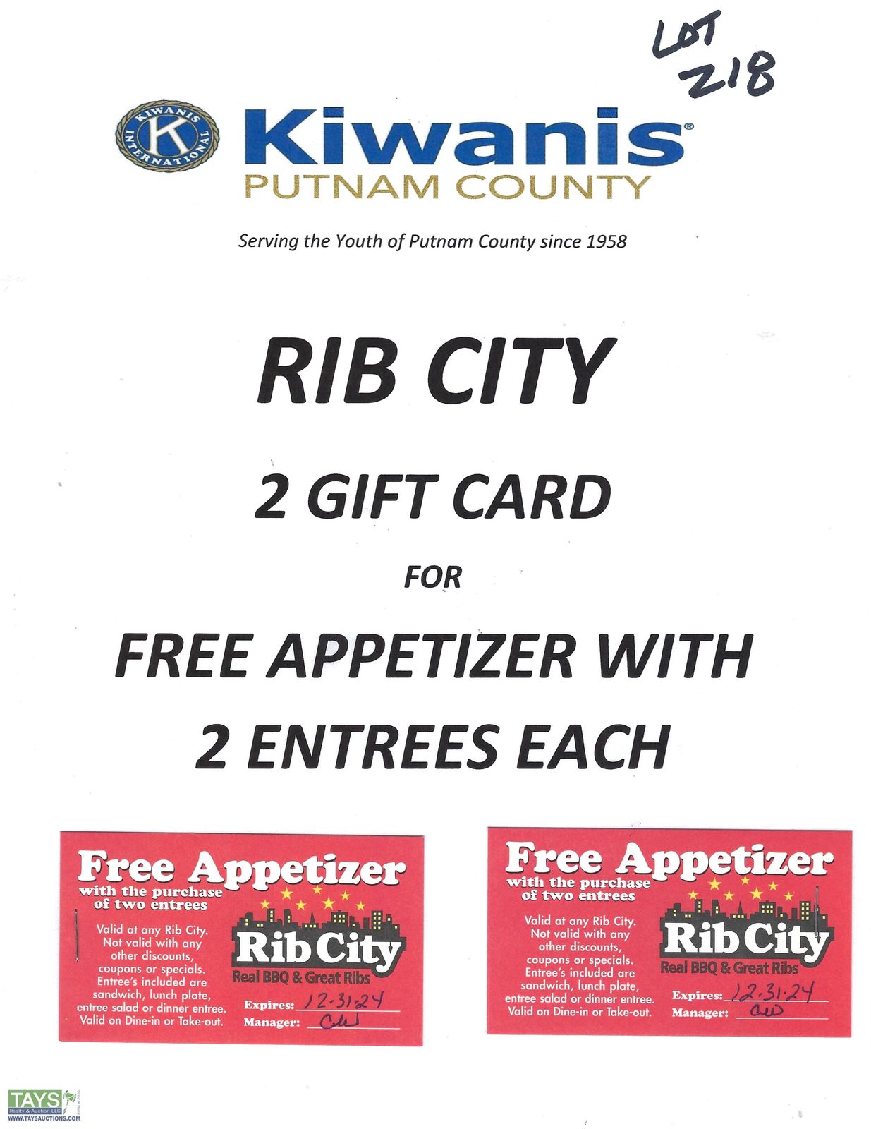 Tays Realty & Auction Auction ONLINE BENEFIT AUCTION 55th ANNUAL