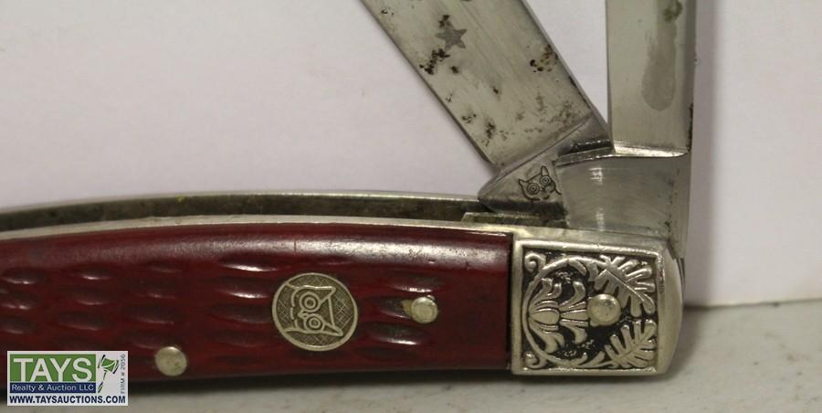 Sold at Auction: OWL HEAD 3 BLADE SOW BELLY KNIFE